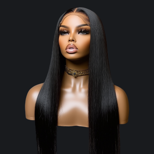 MONICA WIG GLUELESS HD LACE FRONT 13X6 DOUBLE DRAWN DENSITE 350% LONG 28" COULEUR BLACK