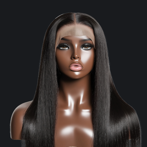 MONICA WIG GLUELESS HD LACE FRONT 13X6 DOUBLE DRAWN DENSITE 350% LONG 28" COULEUR BLACK