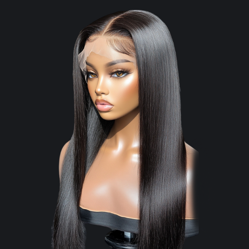 MONICA WIG GLUELESS HD LACE FRONT 13X6 DOUBLE DRAWN DENSITE 350% LONG 28" COULEUR BLACK